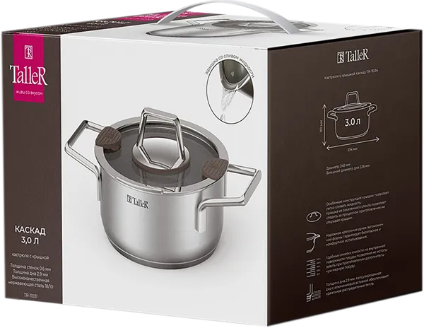 Изображение Кастрюля 3л с крышкой Таллер каскад нерж сталь Таллер кор, 1 шт