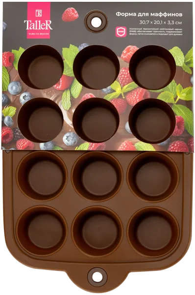 Изображение Форма 30,7*20см для выпечки Таллер 12 маффинов коричневая Таллер п/у, 1 шт