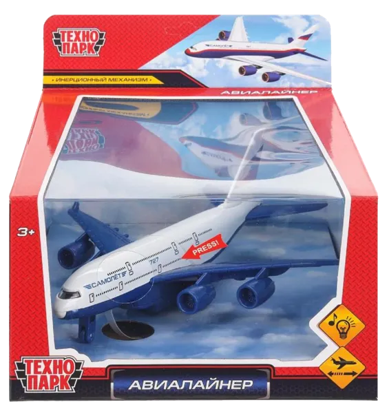 Изображение Авиалайнер  22см инерционный Технопарк пассажирский Хуада Той к/у, 1 шт