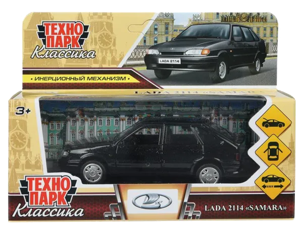Изображение Машина 12см инерционная Технопарк ваз 2114 самара черная Хуада Той к/у, 1 шт