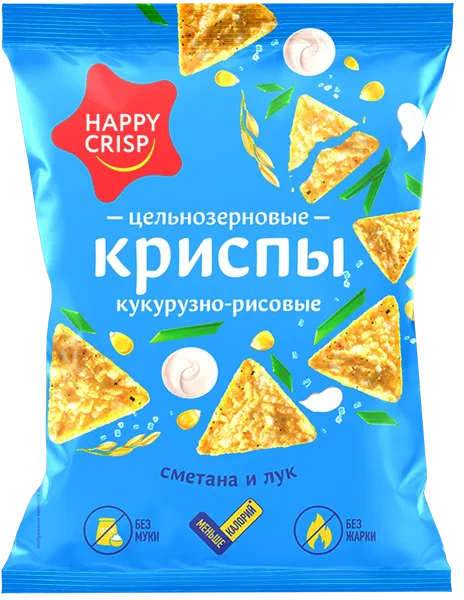 Изображение Чипсы кукурузно-рисовые Хэппи Крисп сметана лук Евро Фудс м/у, 50 г
