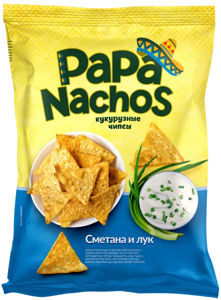 Изображение Чипсы кукурузные Папа Начос сметана лук Евро Фудс м/у, 150 г