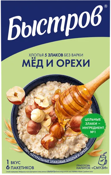 Изображение Каша овсяная Быстров 5 злаков мед орехи Нестле к/у, 240 г