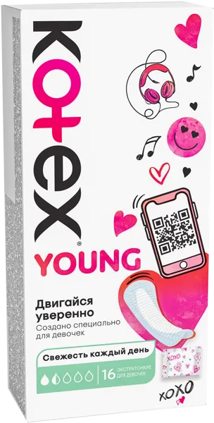 Изображение Прокладки ежедневные Котекс янг экстракт Кимберли Кларк к/у, 16 шт