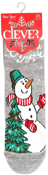 Изображение Носки размер 23 женские Клевер Д2567 серые снеговик Клевер м/у, 1 пара