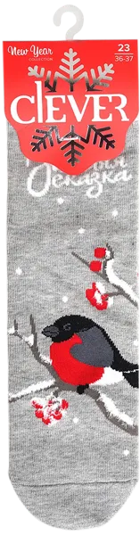 Изображение Носки размер 23 женские Клевер Д2561 серые снегирь Клевер м/у, 1 пара
