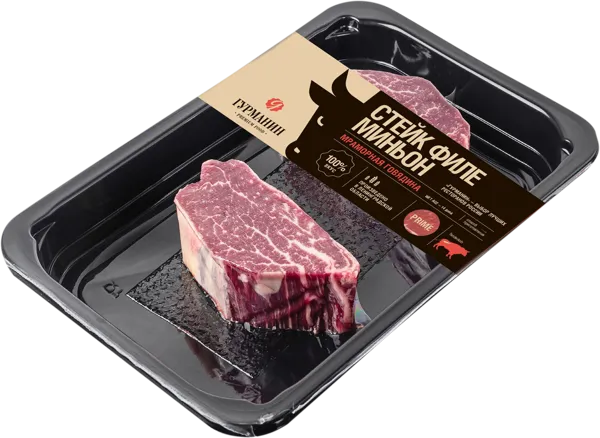 Изображение Мясо охлажденное Гурманин Стейк филе миньон из мрам Гурманин скин, 250 г