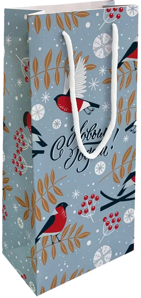 Изображение Пакет 15*32см для бутылок Би Смарт фрост снегири Иу Антэнг Пэкэджинг , 1 шт