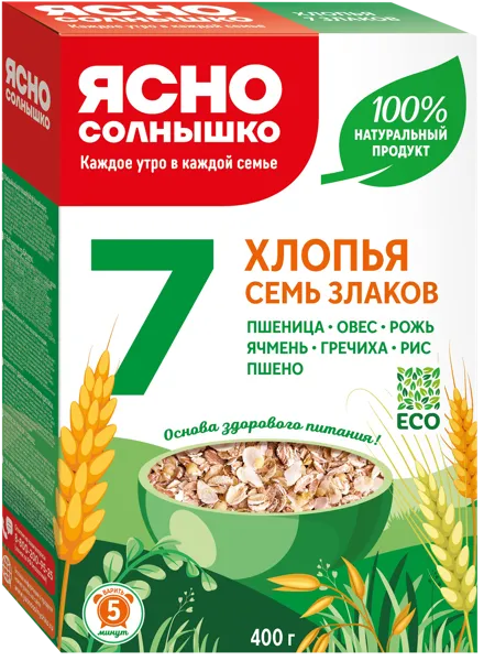 Изображение Хлопья ассорти Ясно Солнышко 7 злаков 5 мин Петербургский МК кор, 400 г