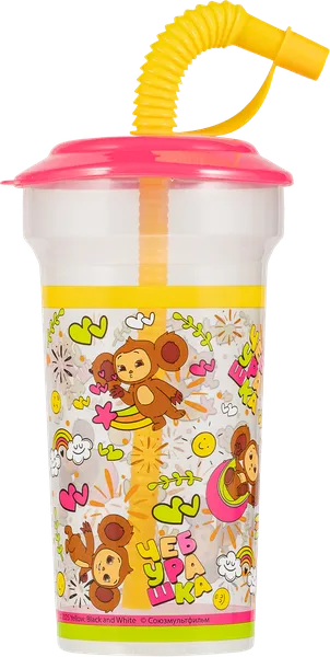 Изображение Стакан 420мл пластик НД плэй чебурашка с трубочкой Хуанъянь Тайлай , 1 шт