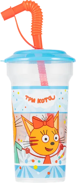 Изображение Стакан 420мл пластик НД плэй три кота с трубочкой диз5 Хуанъянь Тайлай , 1 шт
