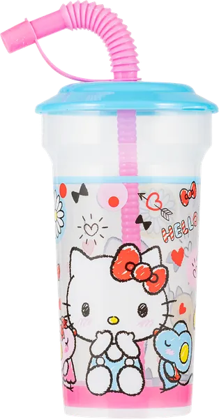 Изображение Стакан 420мл пластик НД плэй хэллоу китти с трубочкой Хуанъянь Тайлай , 1 шт