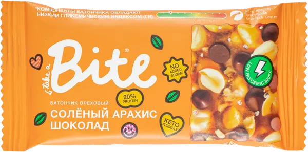 Изображение Батончик ореховый Байт соленый арахис-шоколад Биофудлаб флоупак, 30 г