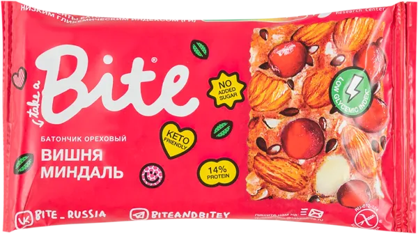 Изображение Батончик ореховый Байт вишня-миндаль Биофудлаб флоупак, 30 г