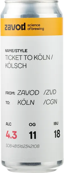 Изображение Пиво светлое Кельш 4,3% н/ф Завод Тикет ту Кельн Русский Крафт ж/б, 0,45 л