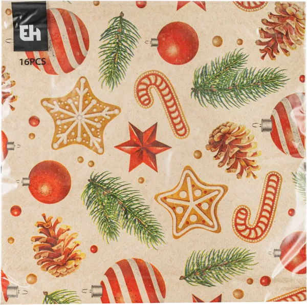 Изображение Салфетки 33*33см Купман рождест узор на бежевом Купман Интернэшнл м/у, 16 шт
