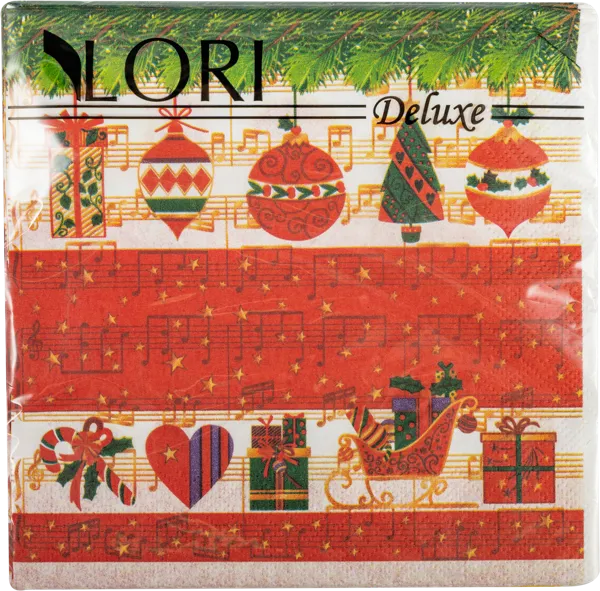 Изображение Салфетки 3х-слойные Лори делюкс новый год игрушки подарки 33*33см Фабрика Люкс м/у, 20 шт