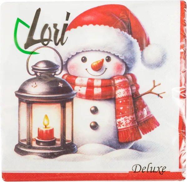 Изображение Салфетки 3х-слойные Лори делюкс новый год снеговик с фонарем 33*33 Фабрика Люкс м/у, 20 шт