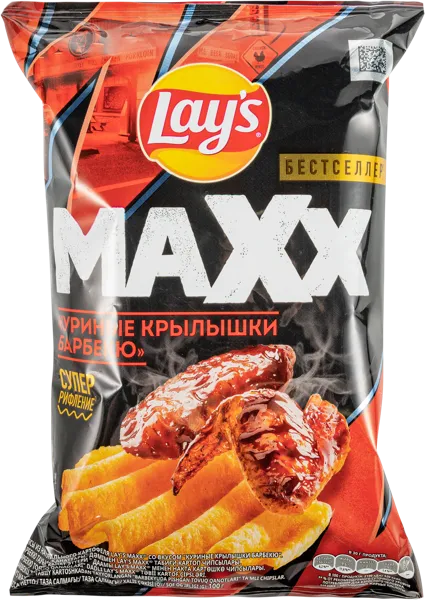 Изображение Чипсы картофельные Лейс Макс Рифленые куриные крылышки барбекю Фрито Лей м/у, 100 г