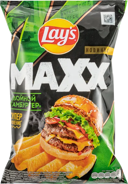 Изображение Чипсы картофельные Лейс Макс Рифленые двойной гамбургер Фрито Лей м/у, 100 г