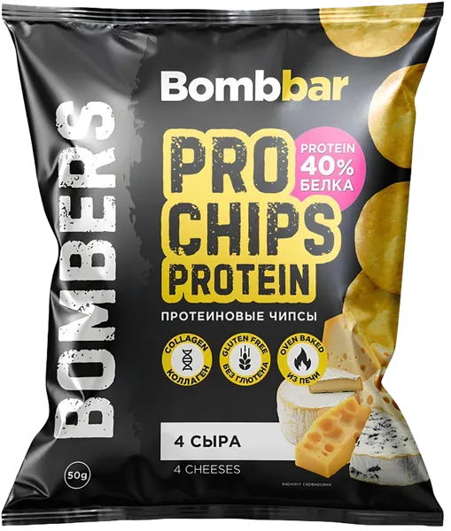 Изображение Чипсы цельнозерновые Бомббар протеин четыре сыра Фитнес Фуд м/у, 50 г