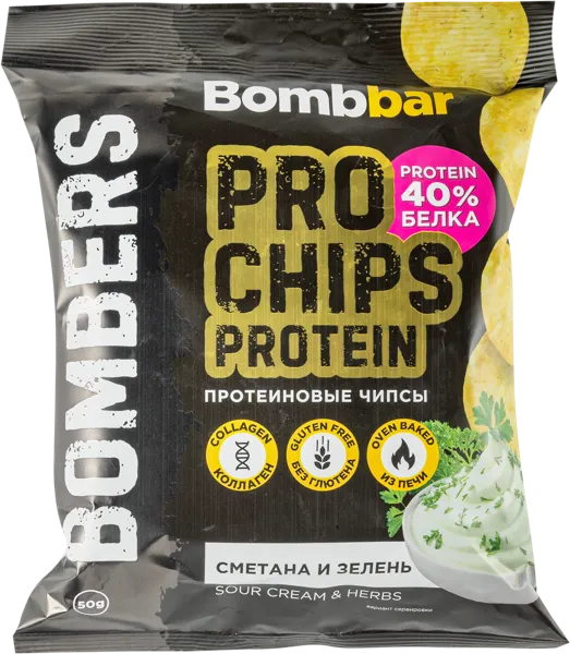 Изображение Чипсы цельнозерновые Бомббар протеин сметана зелень Фитнес Фуд м/у, 50 г