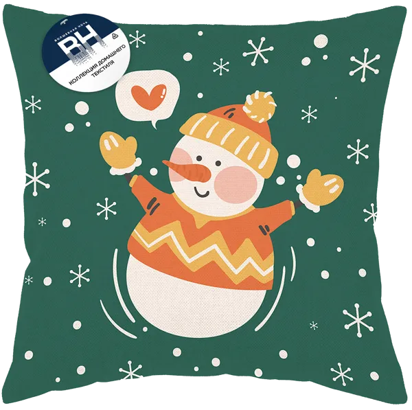 Изображение Подушка 40*40см декоративная Волшебная Ночь снеговик зеленая Нордтекс карт/уп, 1 шт