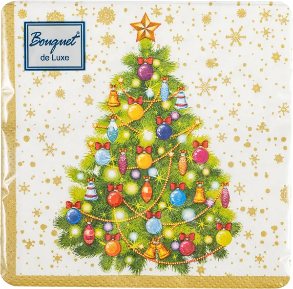 Изображение Салфетки 3х-слойные 24*24см Арт букет новый год новогодняя ель Русская Бумага м/у, 25 шт