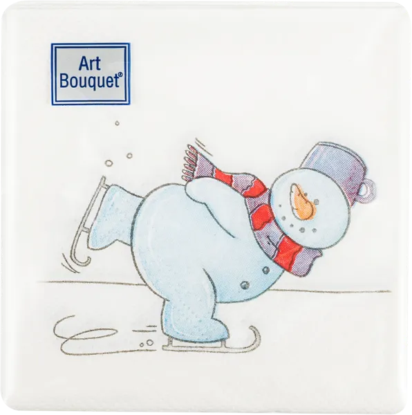 Изображение Салфетки 2х-слойные 20*20см Арт букет новый год снеговик на коньках Русская Бумага м/у, 30 шт