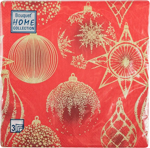 Изображение Салфетки 3х-слойные 33*33см Арт букет новый год украшения на красном Русская Бумага м/у, 20 шт