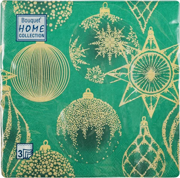 Изображение Салфетки 3х-слойные 33*33см Арт букет новый год украшения на зеленом Русская Бумага м/у, 20 шт