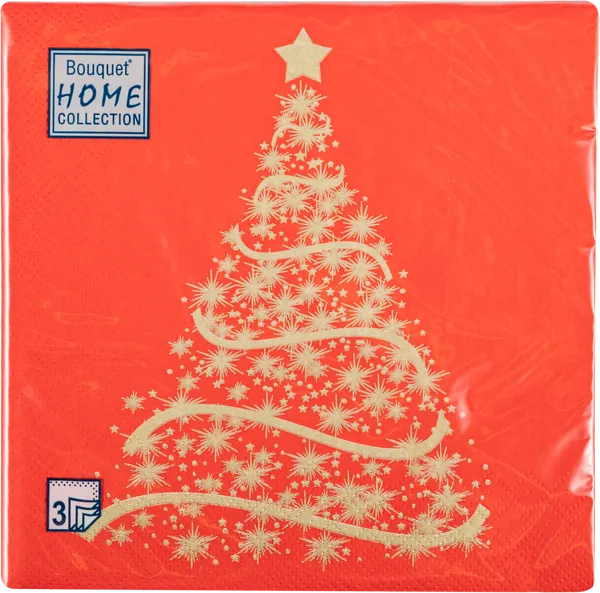 Изображение Салфетки 3х-слойные 33*33см Арт букет новый год ель на красном Русская Бумага м/у, 20 шт