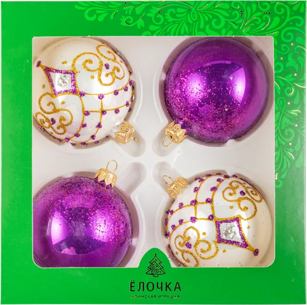 Изображение Набор Тайна стекло Ёлочка С 1790 из 4 шаров Клинская игрушка к/у, 1 упак