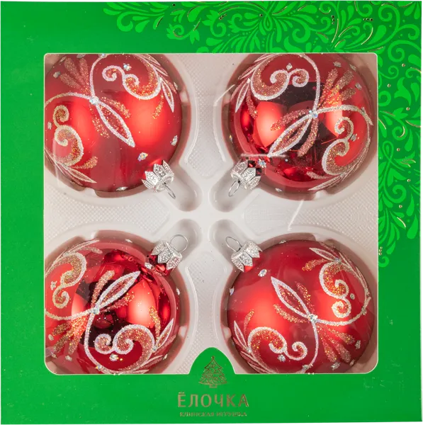 Изображение Наб.Настроение стекло Ёлочка С2444 из 4х шаров Клинская игрушка к/у, 1 упак
