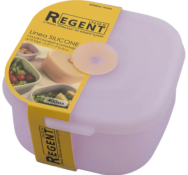 Изображение Контейнер 400мл силикон Регент инокс прямоугольный с крышкой Регент Рус , 1 шт