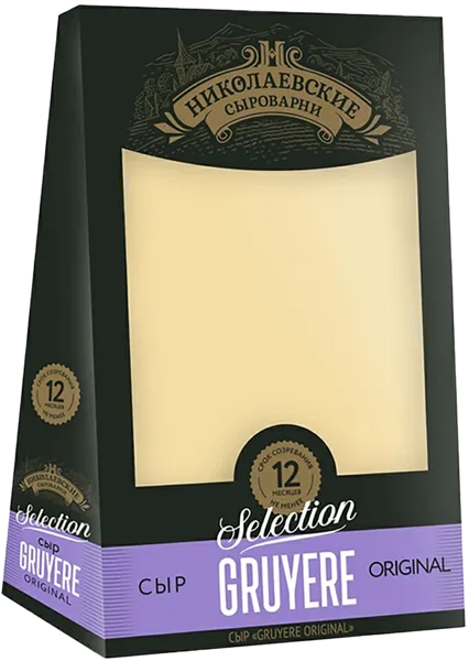 Изображение Сыр 45% твердый Николаевские сыроварни грюйер ориджинал 12 мес в Сыры Кубани к/у, 200 г