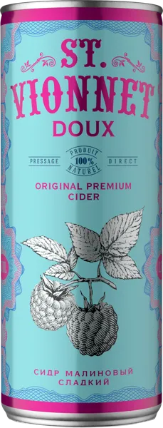 Изображение Сидр яблочный сладкий 5,5% Св. Вионне малина Союз-Вино ж/б, 0,25 л