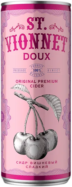 Изображение Сидр яблочный сладкий 5,5% Св. Вионне вишня Союз-Вино ж/б, 0,25 л