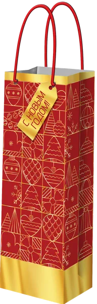 Изображение Пакет 12,7*36см для бутылок Мэджик Пак золотые клетки красный Феникс-Презент , 1 шт