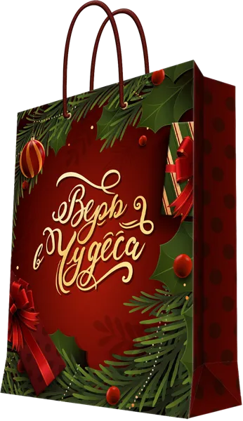 Изображение Пакет 26*32,4см бумажный Мэджик Пак еловые ветви бордовый Феникс-Презент , 1 шт