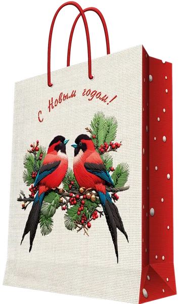 Изображение Пакет 26*32,4см бумажный Мэджик Пак снегири кремовый Феникс-Презент , 1 шт