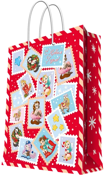 Изображение Пакет 17,8*22,9см бумажный Мэджик Пак почтовые марки красный Феникс-Презент , 1 шт