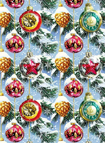 Изображение Бумага 100*70см упаковочная Мэджик Пак елочные шары голубая Феникс-Презент м/у, 1 шт