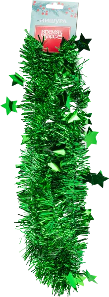 Изображение Мишура 5см*2м Время Чудес звезды зеленая Феникс-Презент , 1 шт