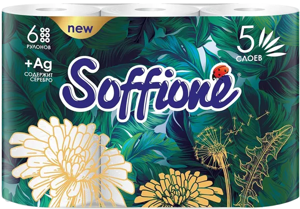 Изображение Туалетная бумага 5ти слойная Соффионе лакшери 110 листов Архбум м/у, 6 шт