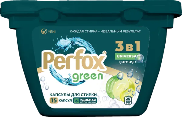 Изображение Капсулы для стирки Перфокс грин универсал 3в1  Джонгшан Сяован п/у, 15 шт