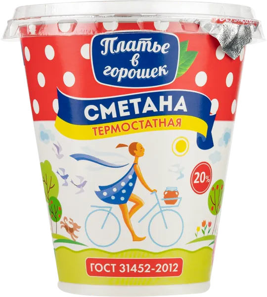 Изображение Сметана 20% термостатная Платье в горошек Новокубанский МК п/б, 300 г
