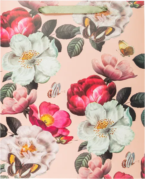 Изображение Пакет 26*32см бумажный Табрис пионы с блестками Джинхуа Синкань , 1 шт