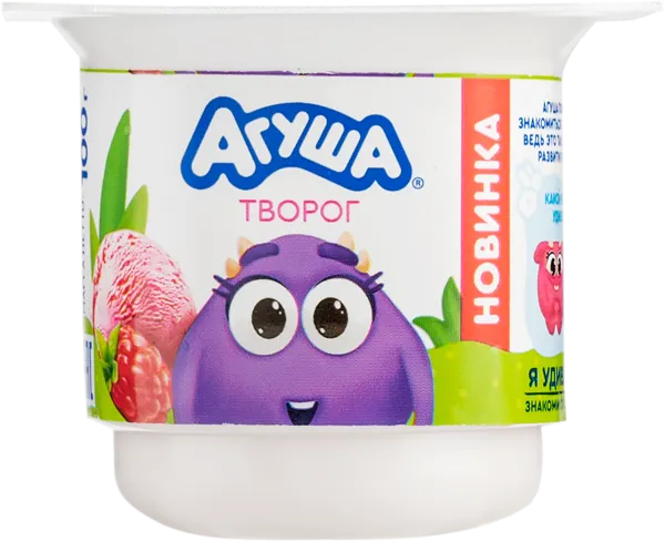Изображение Творог 3,9% с 12 мес Агуша малиновый пломбир ВБД п/б, 100 г