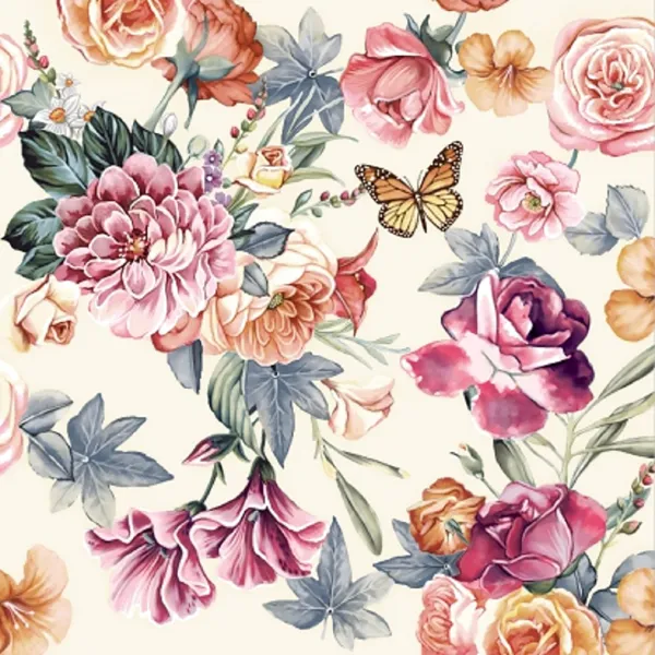 Изображение Салфетки 3х слойные Букет хоум коллекшн классик цветы на кремовом 33*33 Русская Бумага м/у, 20 шт